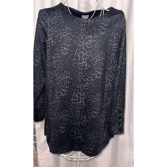 Great CONDITION STUNNING Chico’s Womens animal print tunic NWOT black Size 1 (US - Picture 1 of 11